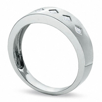 Men's 0.20 CT. T.W. Square-Cut Natural Diamond Wedding Band in Solid 14K White Gold