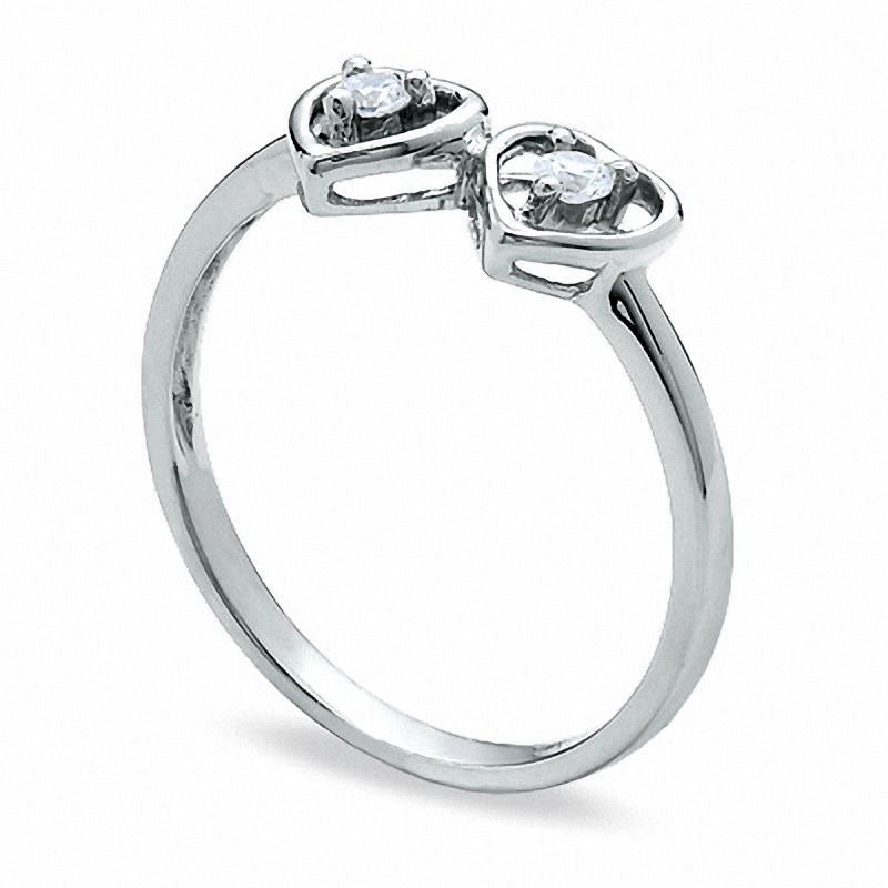 0.07 CT. T.W. Natural Diamond Double Heart Promise Ring in Solid 10K White Gold