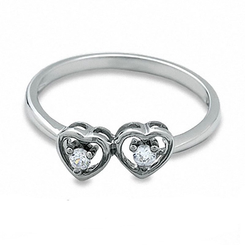 0.07 CT. T.W. Natural Diamond Double Heart Promise Ring in Solid 10K White Gold