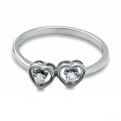 0.07 CT. T.W. Natural Diamond Double Heart Promise Ring in Solid 10K White Gold