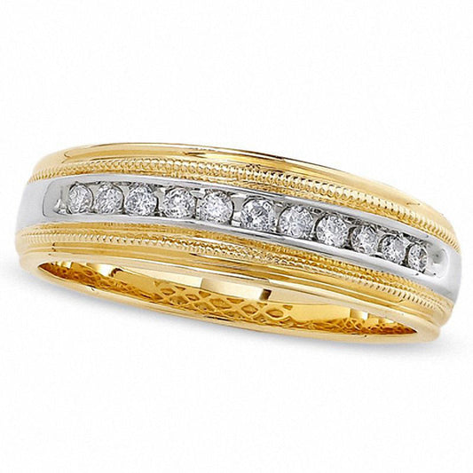 Men's 0.25 CT. T.W. Natural Diamond Channel Milgrain Band in Solid 14K Two-Tone Gold