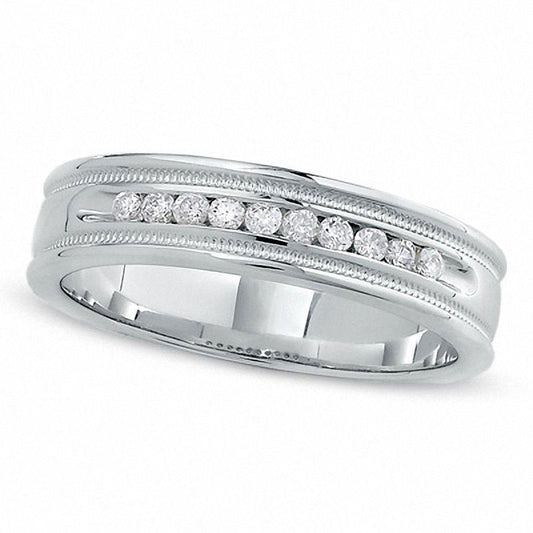 Men's 0.25 CT. T.W. Natural Diamond Channel Milgrain Band in Solid 14K White Gold