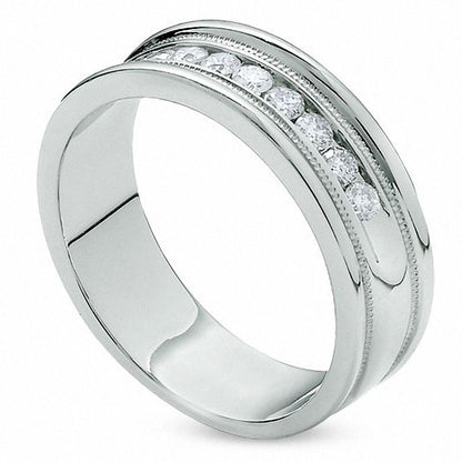 Men's 0.50 CT. T.W. Natural Diamond Channel Milgrain Band in Solid 14K White Gold