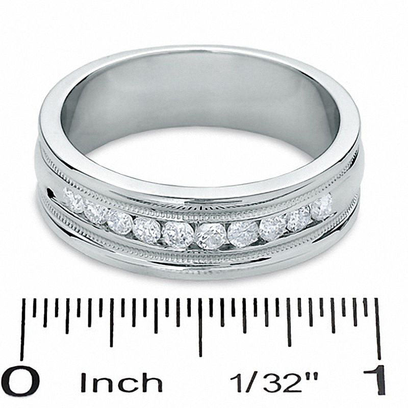 Men's 0.50 CT. T.W. Natural Diamond Channel Milgrain Band in Solid 14K White Gold