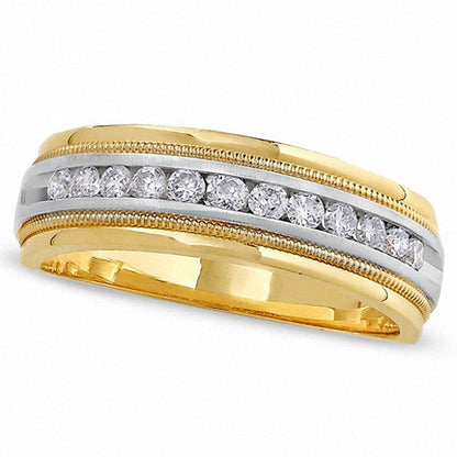 Men's 0.50 CT. T.W. Natural Diamond Channel Milgrain Band in Solid 14K Two-Tone Gold