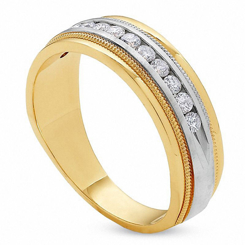 Men's 0.50 CT. T.W. Natural Diamond Channel Milgrain Band in Solid 14K Two-Tone Gold
