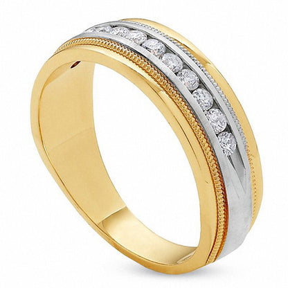 Men's 0.50 CT. T.W. Natural Diamond Channel Milgrain Band in Solid 14K Two-Tone Gold