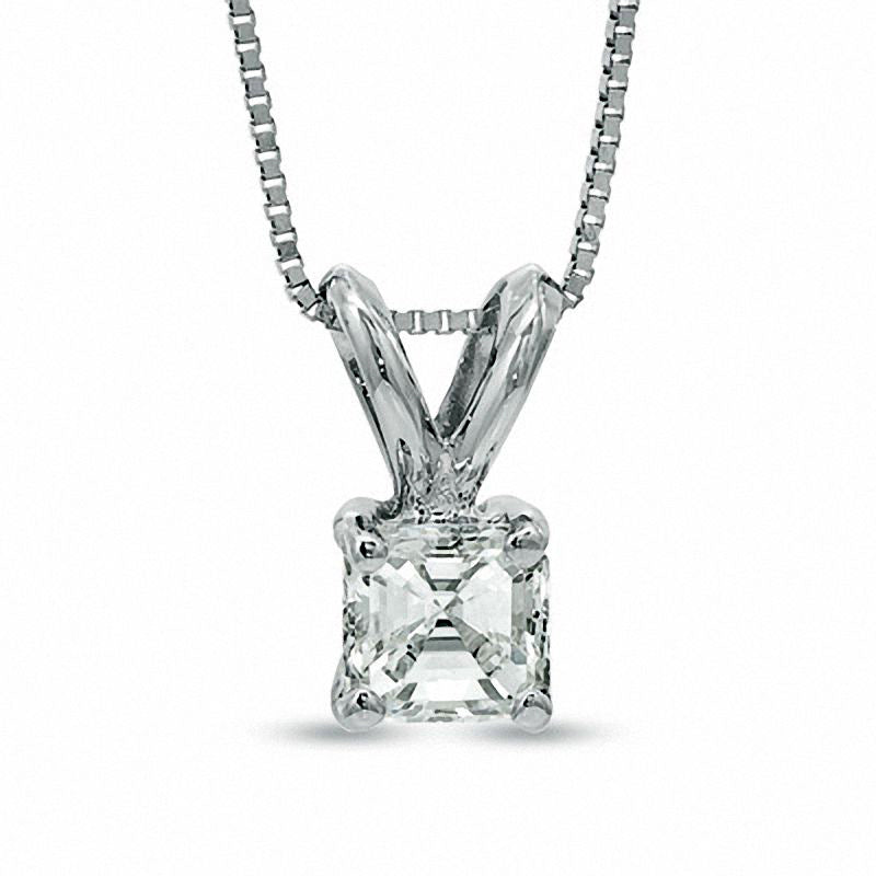 0.25 CT. Certified Asscher-Cut Natural Clarity Enhanced Solitaire Pendant in 18K White Gold (I/VS2)
