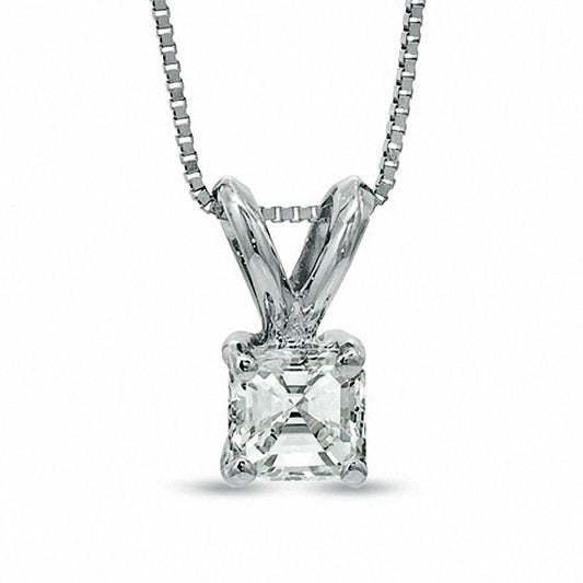 0.25 CT. Certified Asscher-Cut Natural Clarity Enhanced Solitaire Pendant in 18K White Gold (I/VS2)