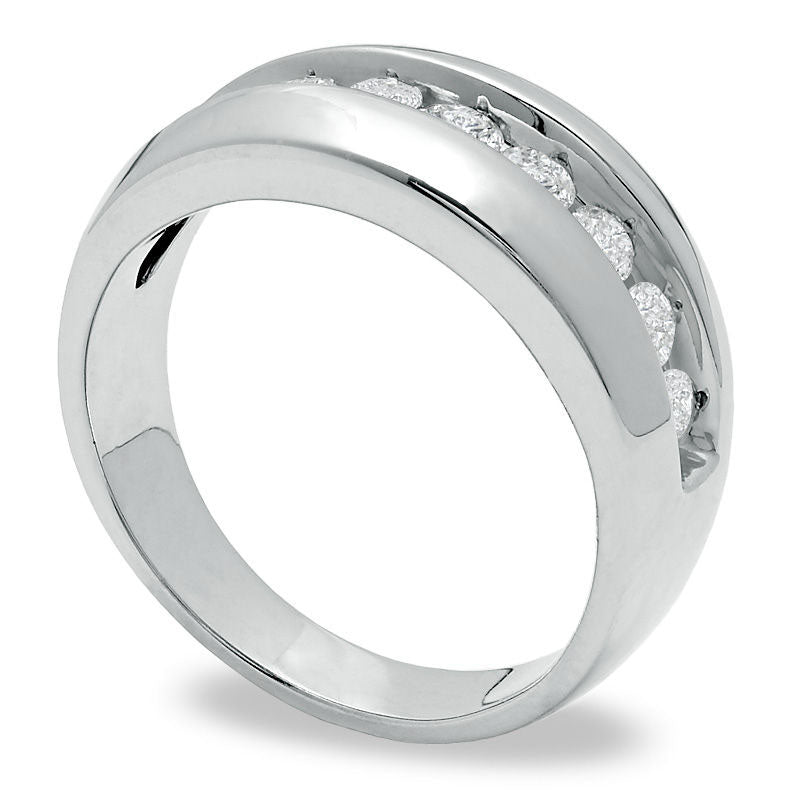 Men's 1.0 CT. T.W. Natural Diamond Wedding Band in Solid 14K White Gold