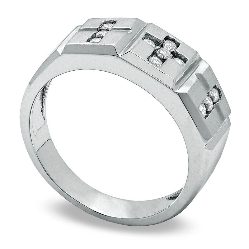 Men's 0.20 CT. T.W. Natural Diamond Triple Cross Band in Solid 10K White Gold