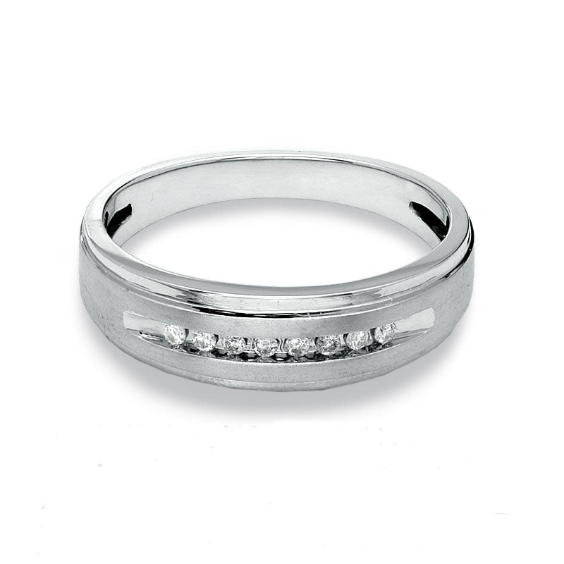 Men's 0.10 CT. T.W. Natural Diamond Comfort Fit Wedding Band in Solid 10K White Gold