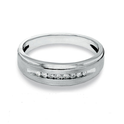 Men's 0.10 CT. T.W. Natural Diamond Comfort Fit Wedding Band in Solid 10K White Gold