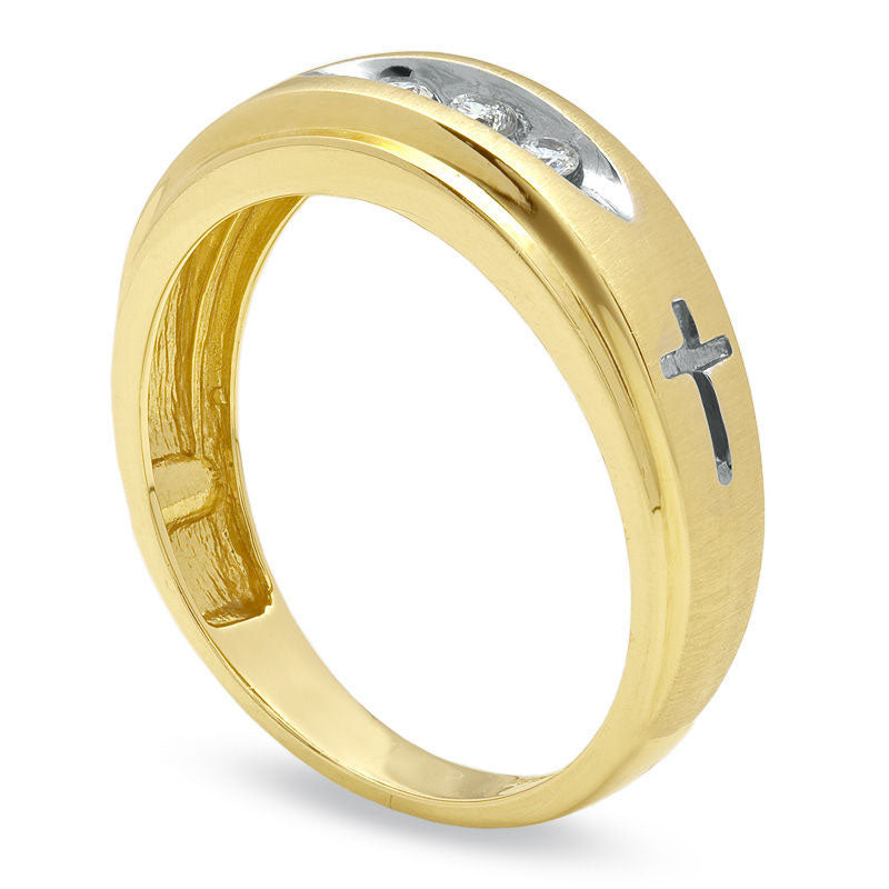 Men's 0.10 CT. T.W. Natural Diamond Cross Wedding Band in Solid 14K Gold