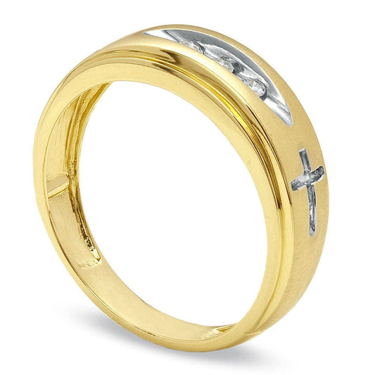 Ladies' Natural Diamond Accent Cross Wedding Band in Solid 14K Gold