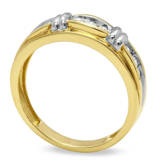 Ladies' 0.14 CT. T.W. Natural Diamond Wedding Band in Solid 14K Two-Tone Gold