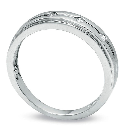 Ladies' Natural Diamond Accent Three Stone Wedding Band in Solid 14K White Gold