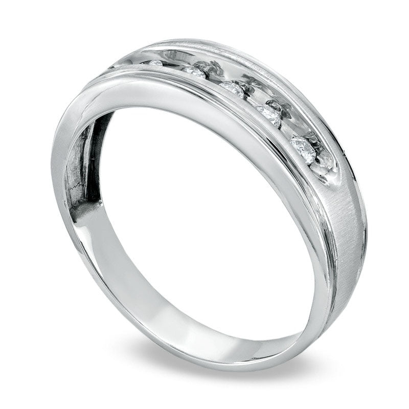 Ladies' 0.10 CT. T.W. Natural Diamond Wedding Band in Solid 14K White Gold
