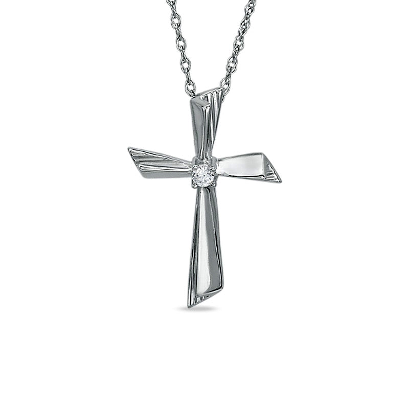 0.05 CT. Natural Diamond Solitaire Cross Pendant in Sterling Silver