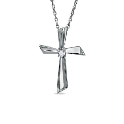 0.05 CT. Natural Diamond Solitaire Cross Pendant in Sterling Silver