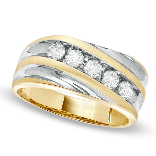 Men's 0.50 CT. T.W. Natural Diamond Slant Wedding Band in Solid 14K Two-Tone Gold