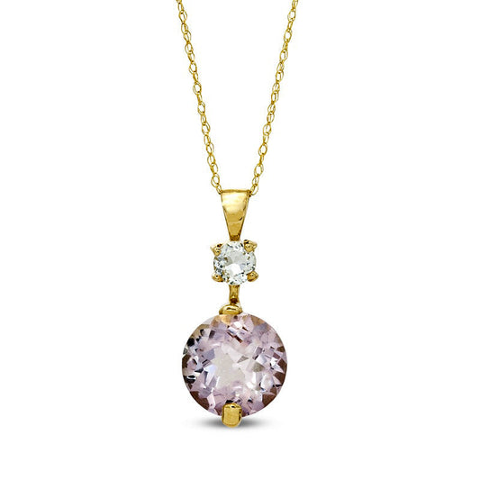 10.0mm Rose de France Amethyst and White Topaz Pendant in 10K Yellow Gold