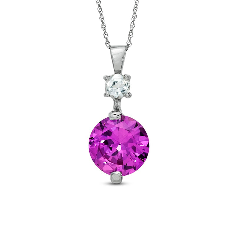 10.0mm Lab-Created Pink Sapphire and White Topaz Pendant in 10K White Gold