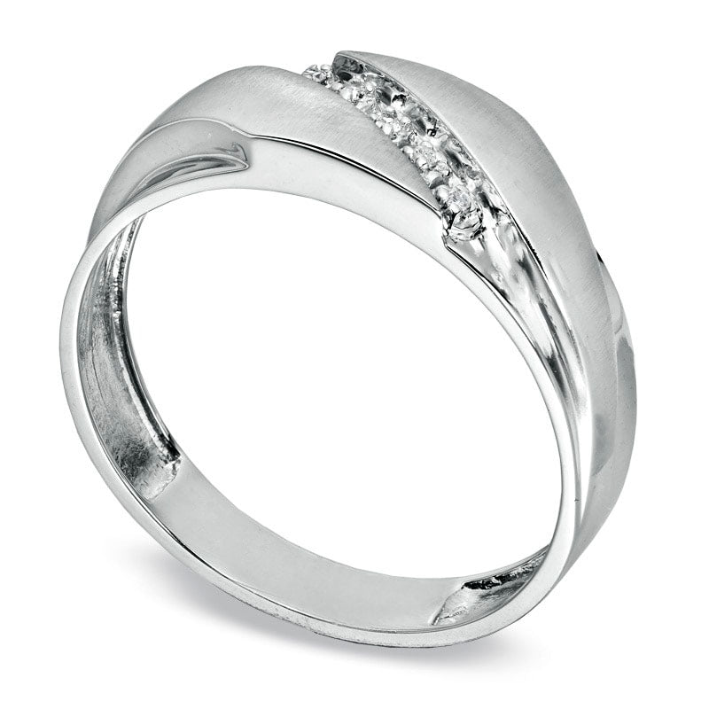 Men's Natural Diamond Accent Slant Wedding Band in Solid 10K White Gold