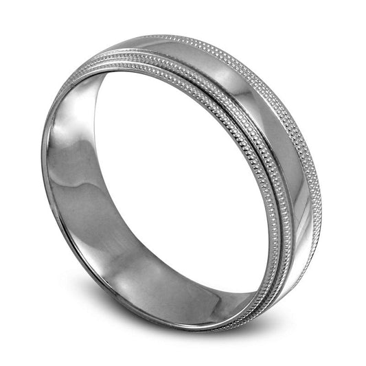 Men's 6.0mm Milgrain Edge Wedding Band in Solid 10K White Gold