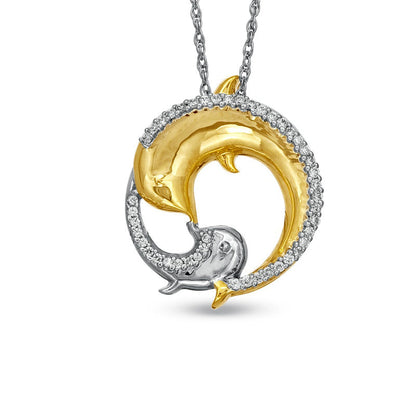 0.2 CT. T.W. Natural Diamond Dolphin Circle Pendant in Sterling Silver with 14K Gold Plate