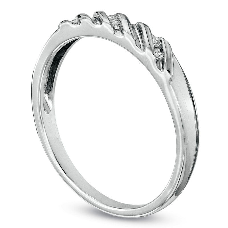Ladies' Natural Diamond Accent Slant Wedding Band in Solid 10K White Gold