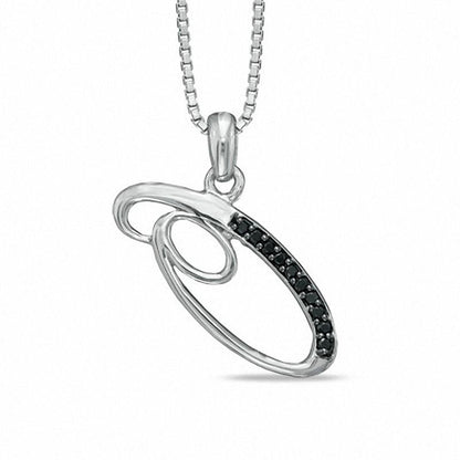 Enhanced Black Natural Diamond Accent "O" Initial Pendant in Sterling Silver
