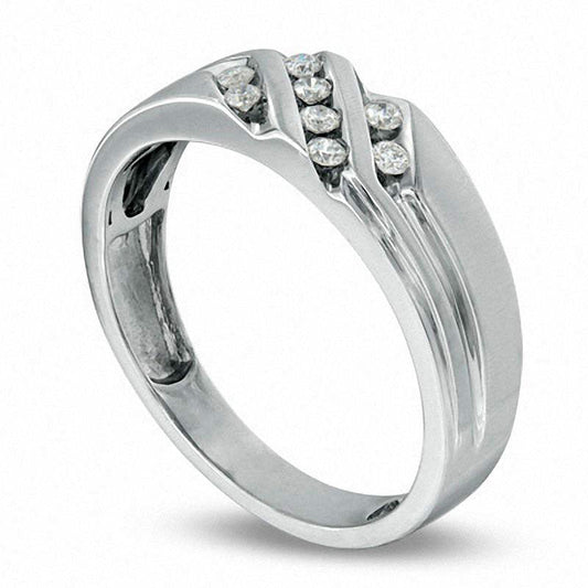 Men's 0.20 CT. T.W. Natural Diamond Slant Wedding Band in Solid 10K White Gold