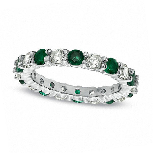 Emerald and 1.0 CT. T.W. Natural Diamond Eternity Band in Solid 14K White Gold