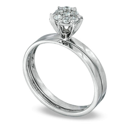 0.10 CT. T.W. Natural Diamond Cluster Bridal Engagement Ring Set in Sterling Silver