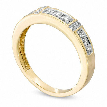 Ladies' 0.13 CT. T.W. Natural Diamond Collar Wedding Band in Solid 10K Yellow Gold