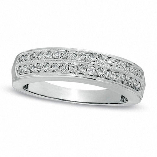 Ladies' 0.33 CT. T.W. Natural Diamond Double Row Wedding Band in Solid 10K White Gold