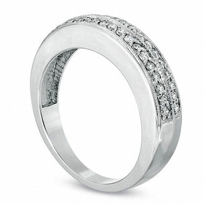 Ladies' 0.33 CT. T.W. Natural Diamond Double Row Wedding Band in Solid 10K White Gold