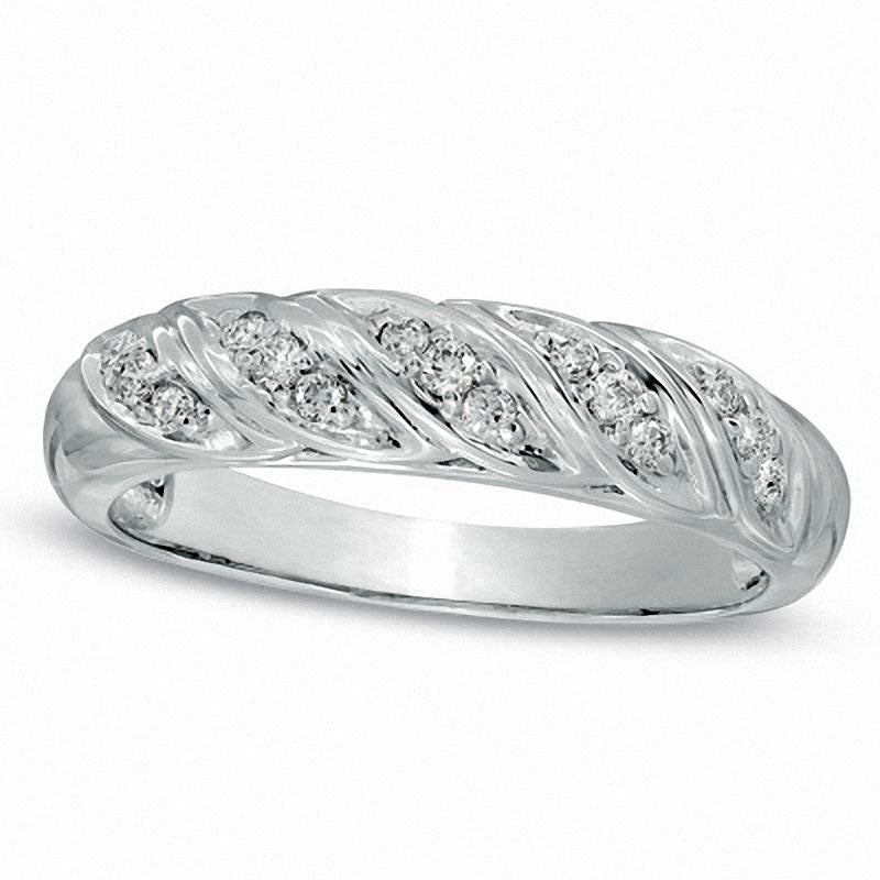 Ladies' 0.13 CT. T.W. Natural Diamond Spiral Wedding Band in Solid 10K White Gold