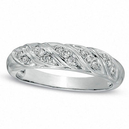Ladies' 0.13 CT. T.W. Natural Diamond Spiral Wedding Band in Solid 10K White Gold