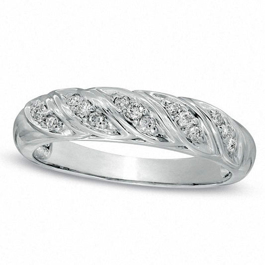 Ladies' 0.13 CT. T.W. Natural Diamond Spiral Wedding Band in Solid 10K White Gold