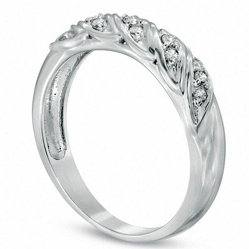 Ladies' 0.13 CT. T.W. Natural Diamond Spiral Wedding Band in Solid 10K White Gold