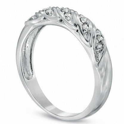 Ladies' 0.13 CT. T.W. Natural Diamond Spiral Wedding Band in Solid 10K White Gold