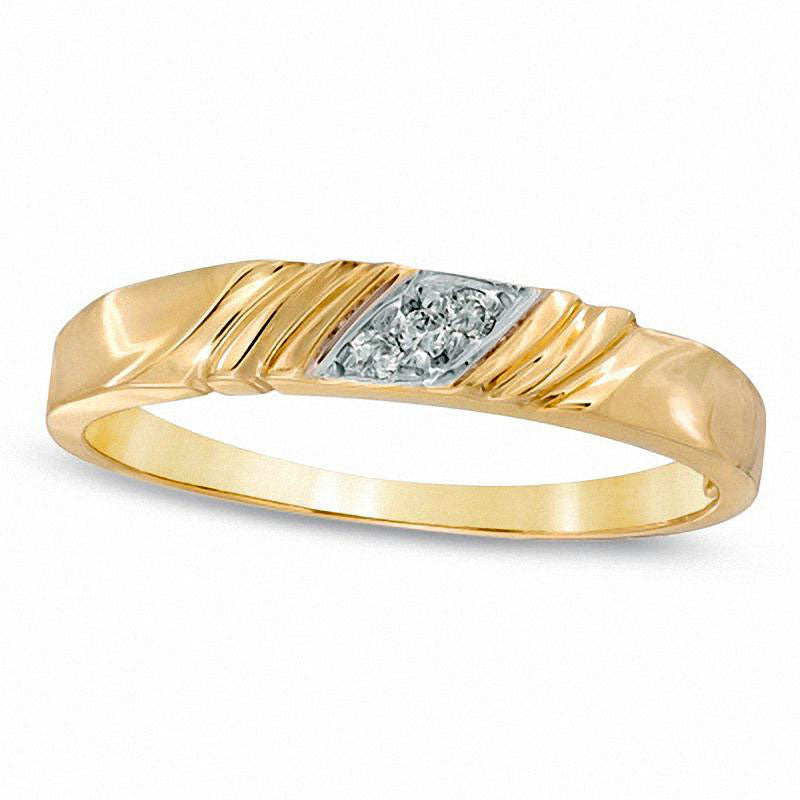Ladies' Natural Diamond Accent Grooved Wedding Band in Solid 10K Yellow Gold