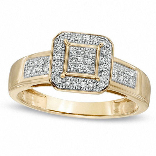 0.17 CT. T.W. Natural Diamond Cluster Octagonal Frame Engagement Ring in Solid 10K Yellow Gold