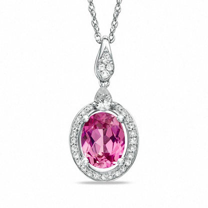 Oval Lab-Created Pink and White Sapphire Pendant in Sterling Silver