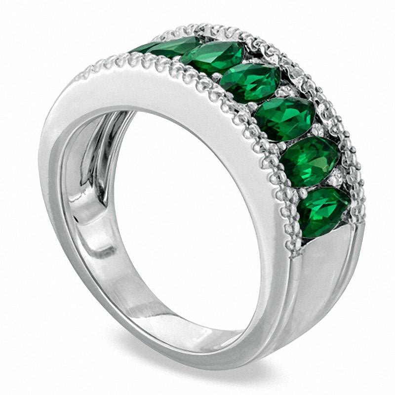 Marquise-Cut Lab-Created Emerald and White Sapphire Band in Sterling Silver
