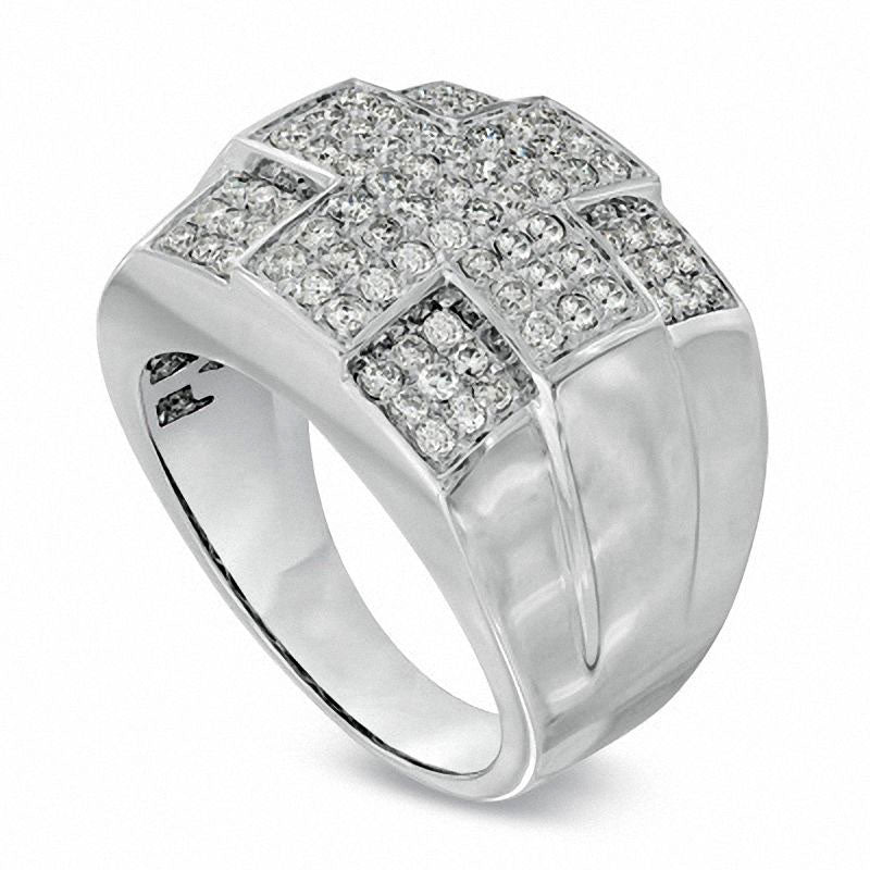Men's 1.5 CT T.W. Natural Diamond Cross Ring in Solid 10K White Gold