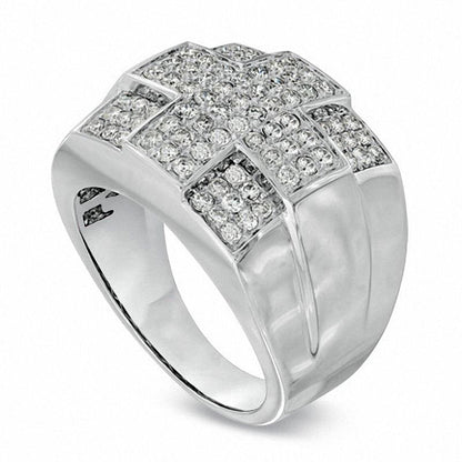 Men's 1.5 CT T.W. Natural Diamond Cross Ring in Solid 10K White Gold