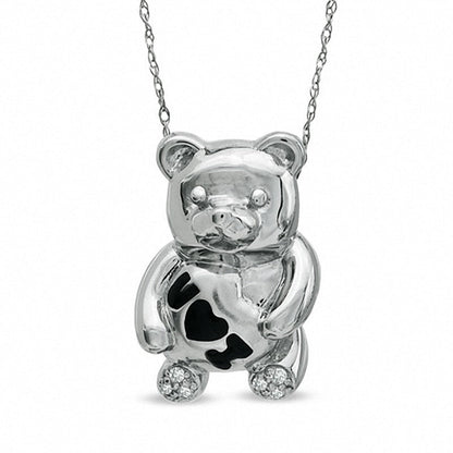 Natural Diamond Accent "I Heart U" Teddy Bear Pendant in 10K White Gold